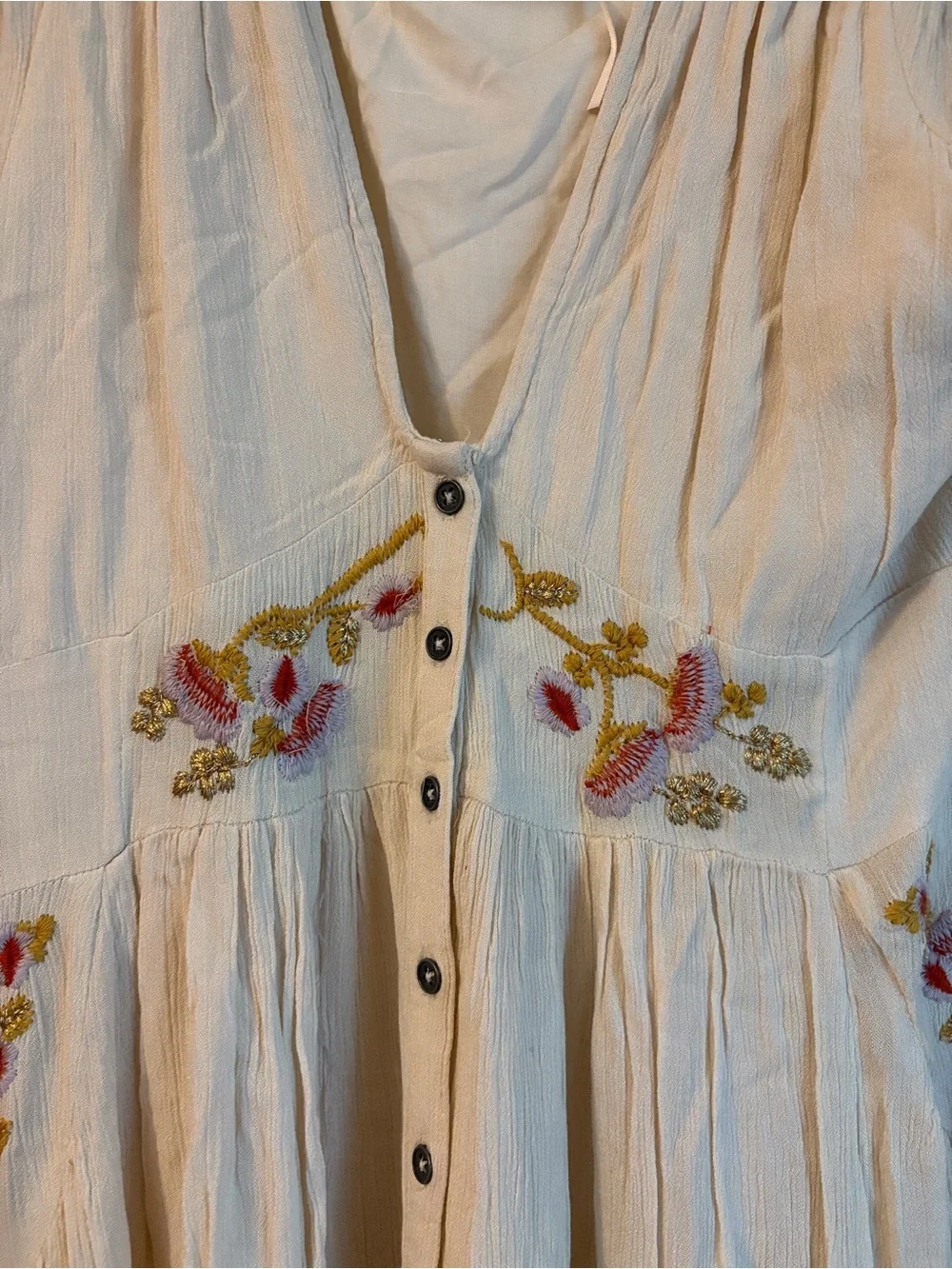 Free People Day Glow Midi Floral Embroidered Cream Dress
